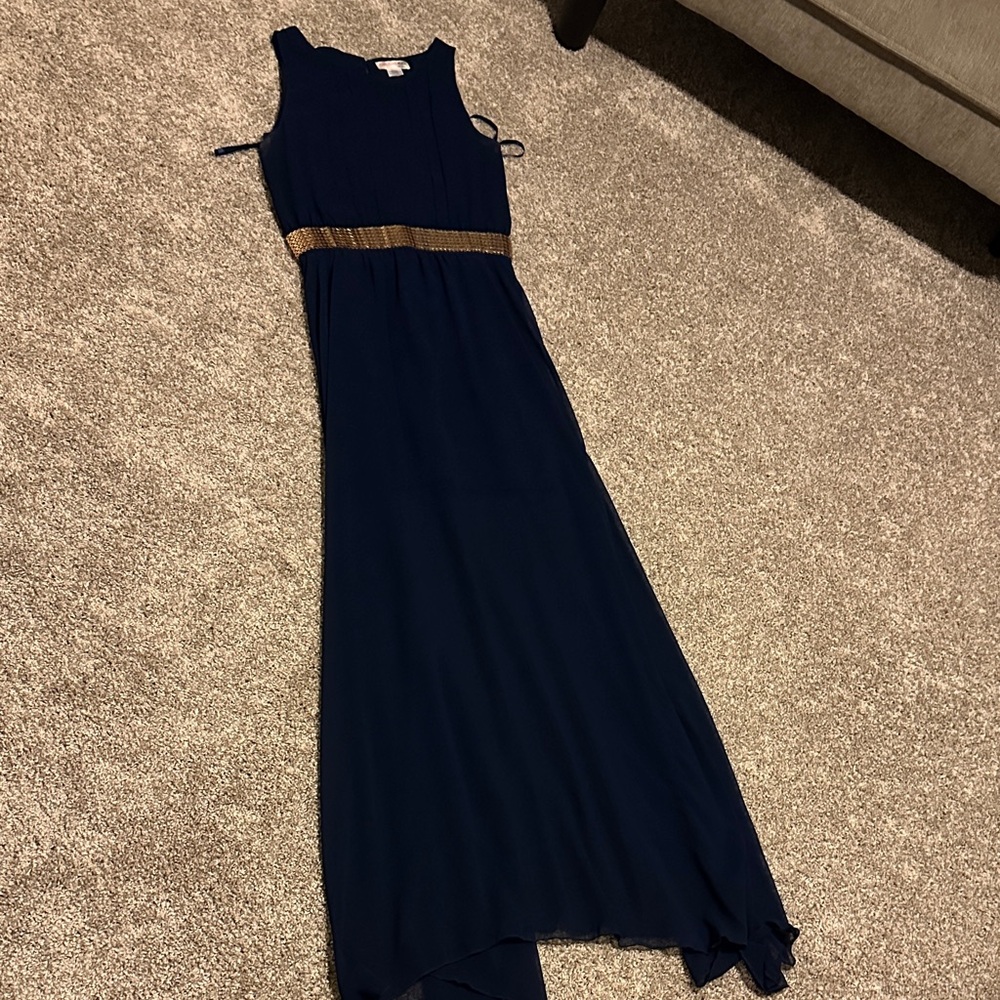 a'gaci Navy Maxi Dress with Gold Accents